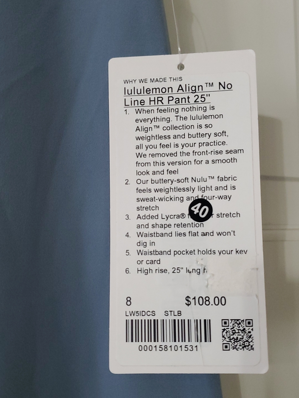 NWT Lululemon Align HR No Line 25IN Sz 8 Leggings Still Blue - Picture 2 of 3
